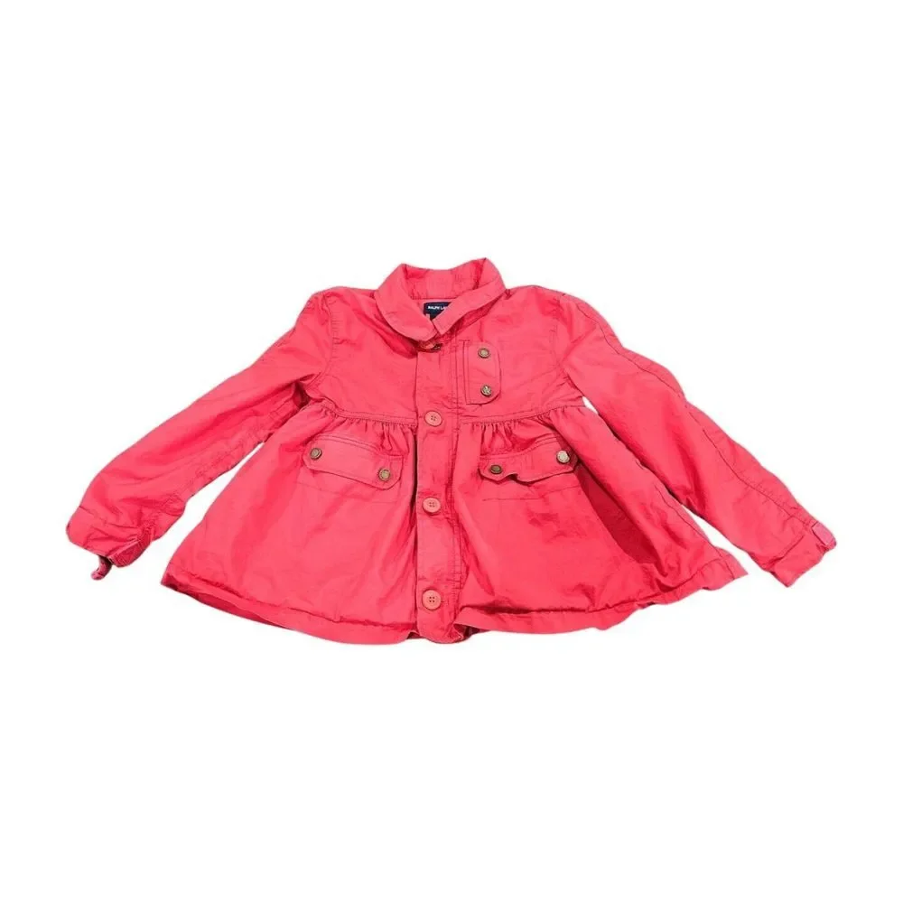 Ralph Lauren Swing‎ Trench Coat Pink/Red Button Zip Girls 6X